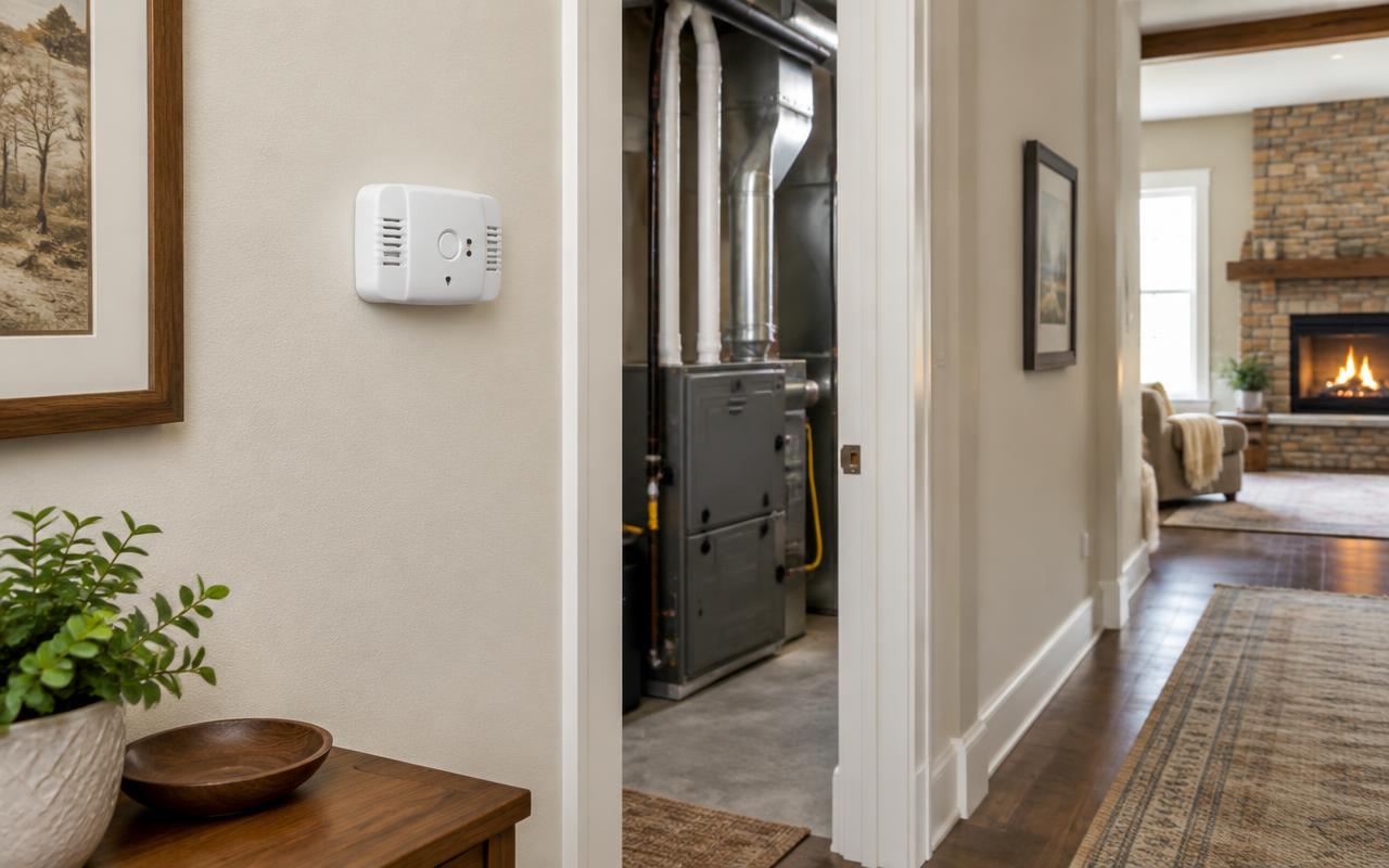 Carbon monoxide alarm mounted in a residential living area